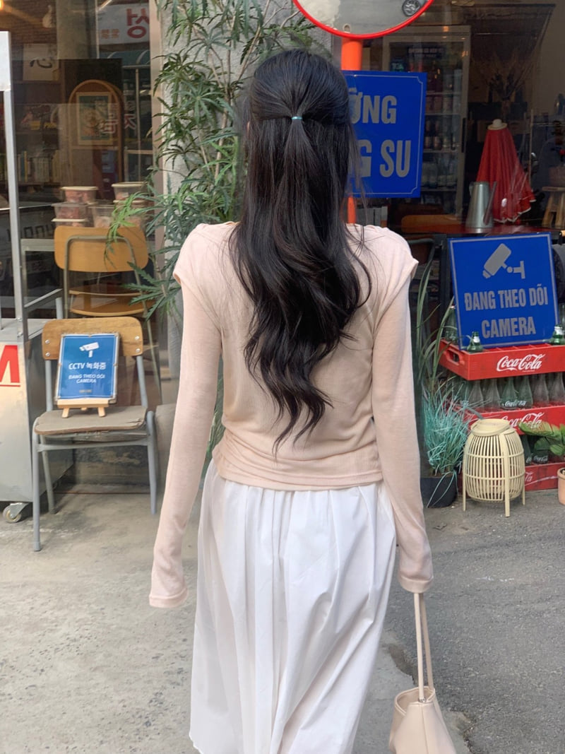 Afarrier - Korean Women Fashion - #momslook - Tone-On-Tone Drape Tee - 9