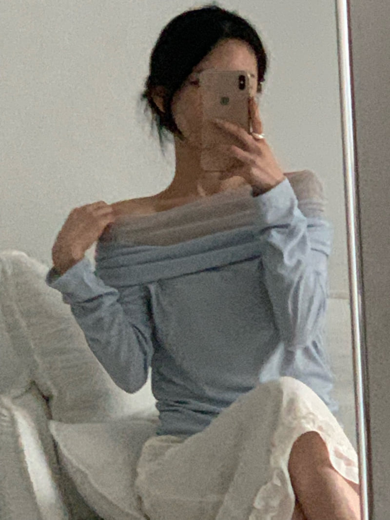 Afarrier - Korean Women Fashion - #momslook - Rosanna Mesh Off-Shoulder Tee - 12