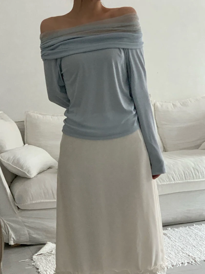 Afarrier - Korean Women Fashion - #momslook - Rosanna Mesh Off-Shoulder Tee - 8