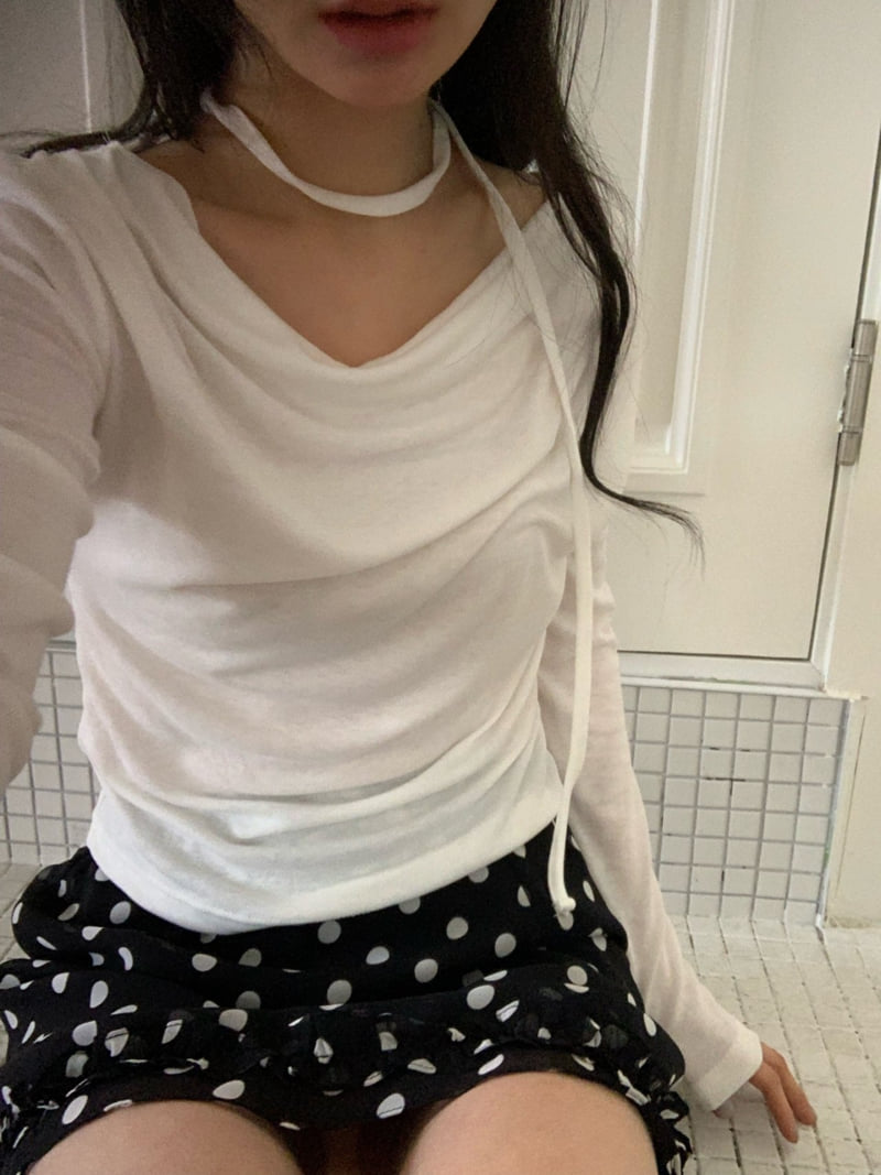Afarrier - Korean Women Fashion - #momslook - Line Drape Tee - 2