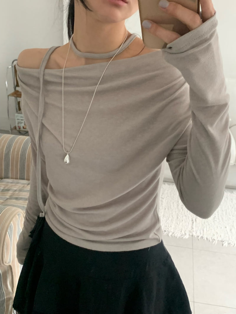 Afarrier - Korean Women Fashion - #womensfashion - Line Drape Tee - 4