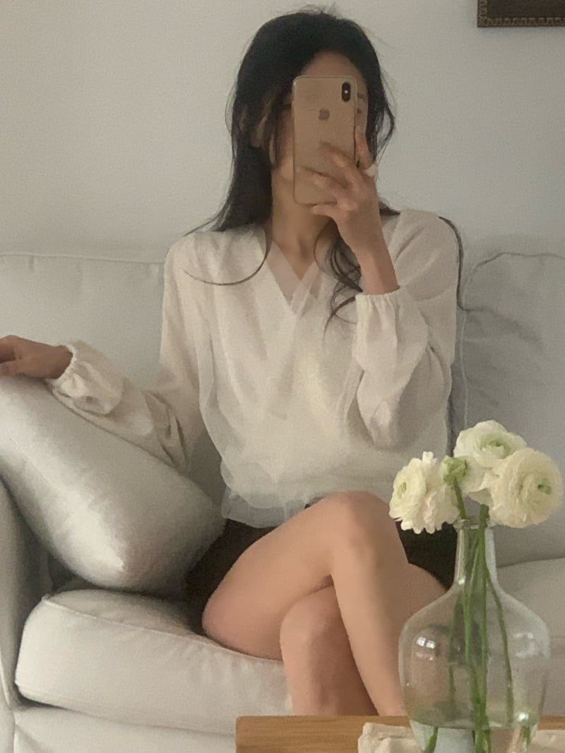 Afarrier - Korean Women Fashion - #momslook - Wrap Sheer Blouse