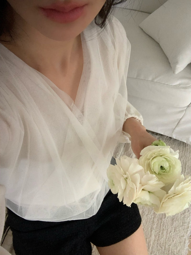 Afarrier - Korean Women Fashion - #momslook - Wrap Sheer Blouse - 3