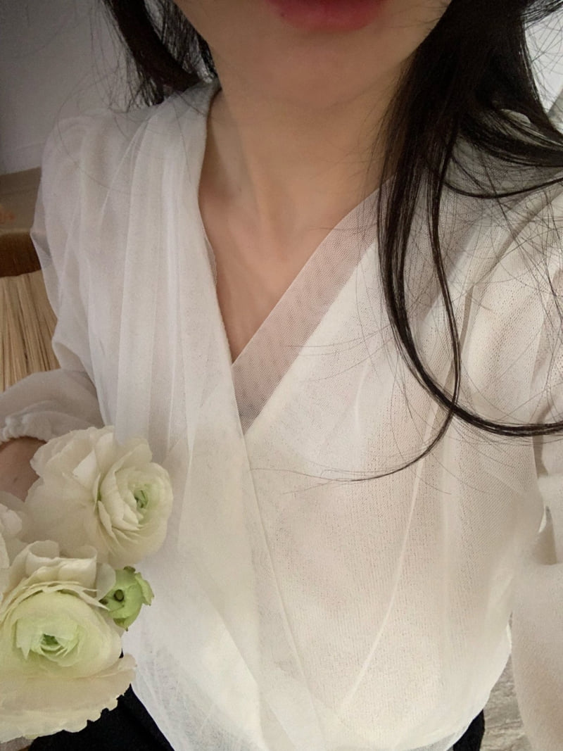 Afarrier - Korean Women Fashion - #momslook - Wrap Sheer Blouse - 5