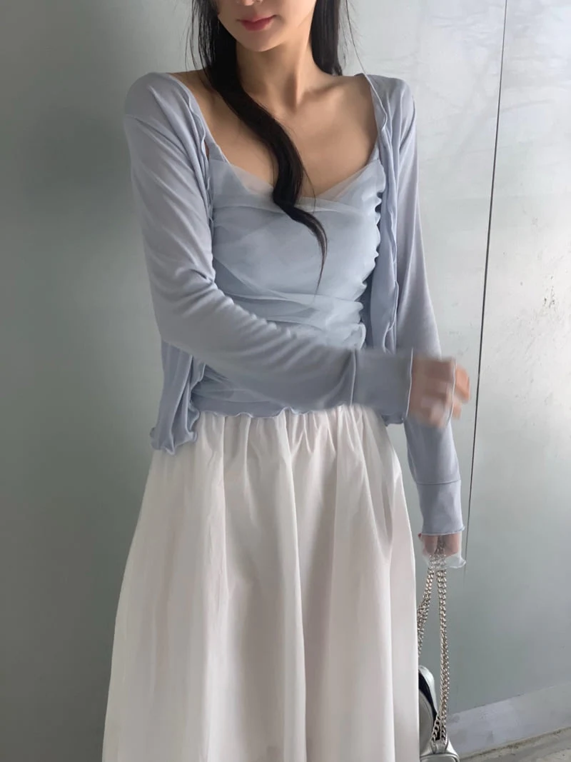 Afarrier - Korean Women Fashion - #momslook - Loro Mesh Cardigan Set - 6