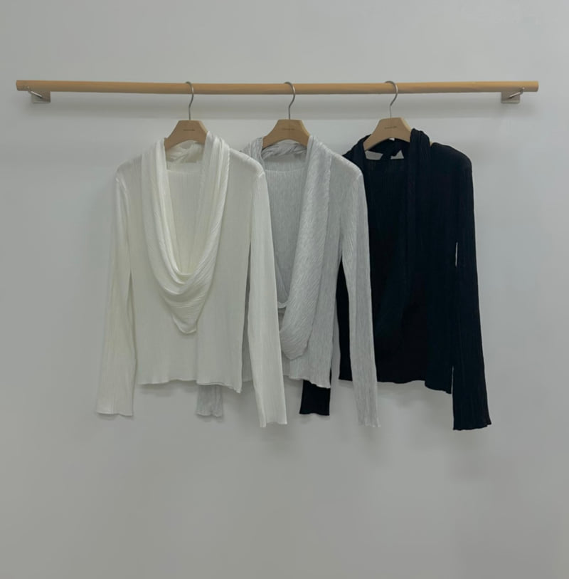 Afarrier - Korean Women Fashion - #womensfashion - Scarf Pleats Blouse - 4
