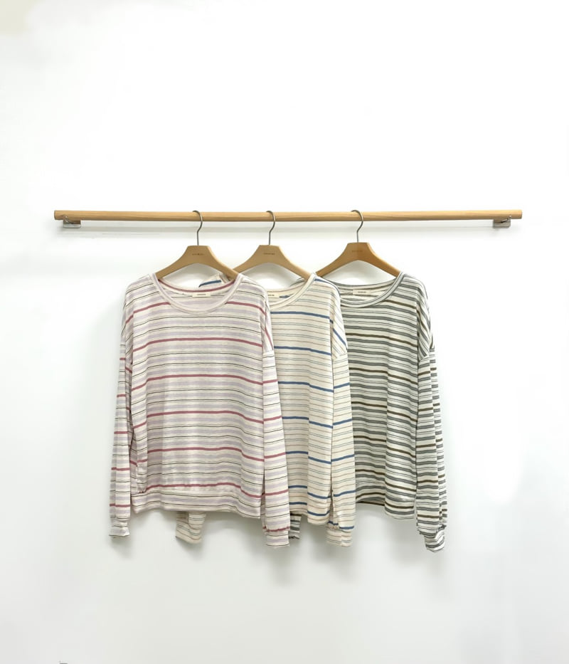 Afarrier - Korean Women Fashion - #momslook - Powder Striped Sweatshirt - 2