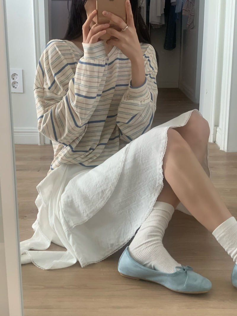 Afarrier - Korean Women Fashion - #momslook - Powder Striped Sweatshirt - 6