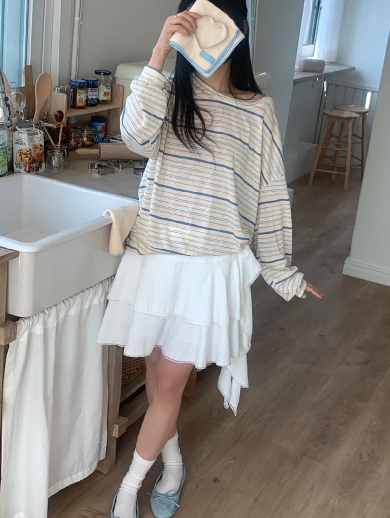 Afarrier - Korean Women Fashion - #momslook - Powder Striped Sweatshirt - 8