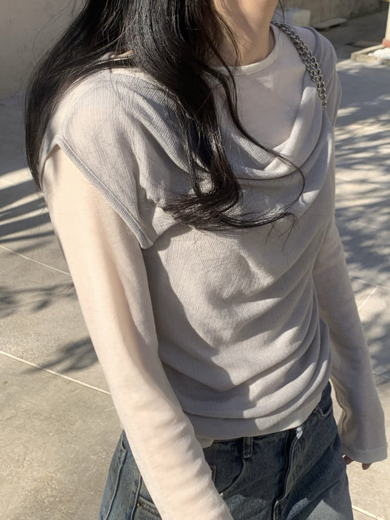 Afarrier - Korean Women Fashion - #shopsmall - Color Block Drape Tee