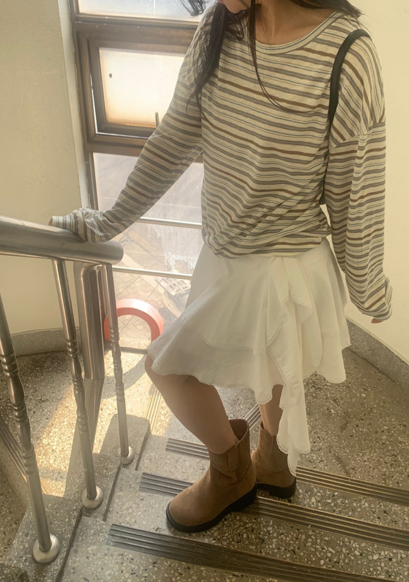 Afarrier - Korean Women Fashion - #vintageinspired - Powder Striped Sweatshirt - 10