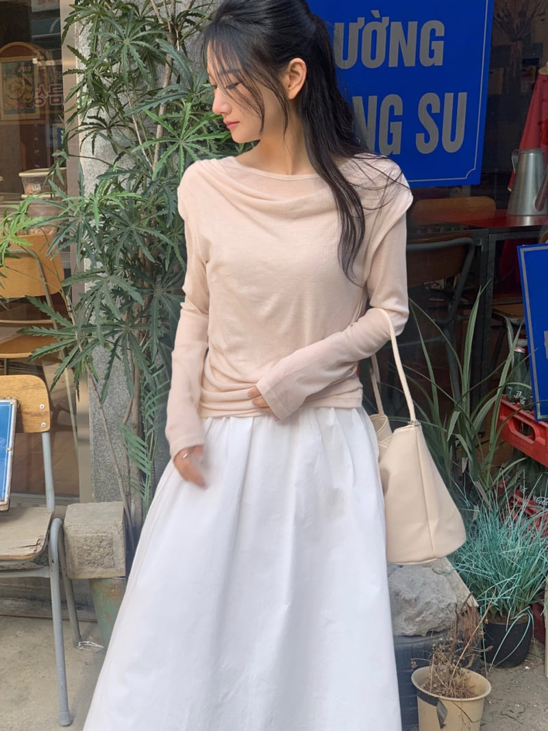 Afarrier - Korean Women Fashion - #womensfashion - Tone-On-Tone Drape Tee - 10