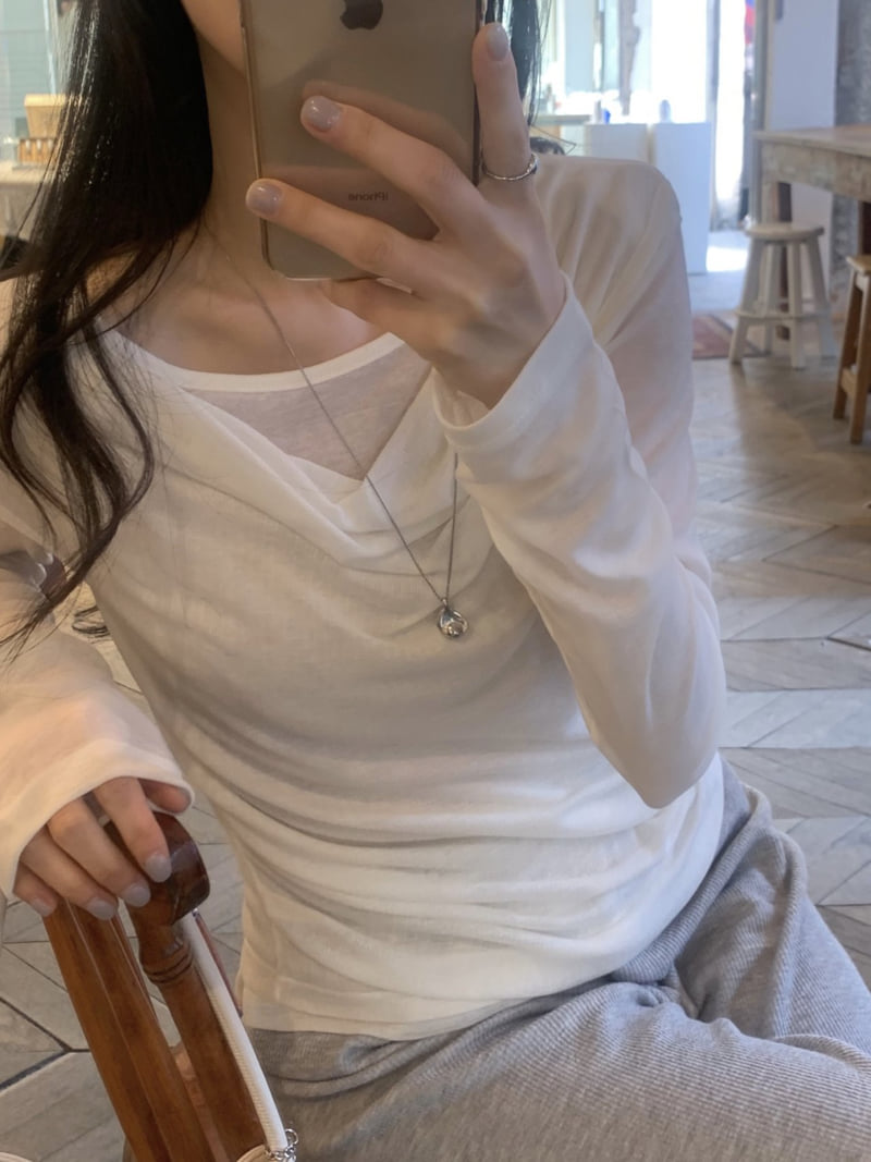 Afarrier - Korean Women Fashion - #womensfashion - Tone-On-Tone Drape Tee - 12