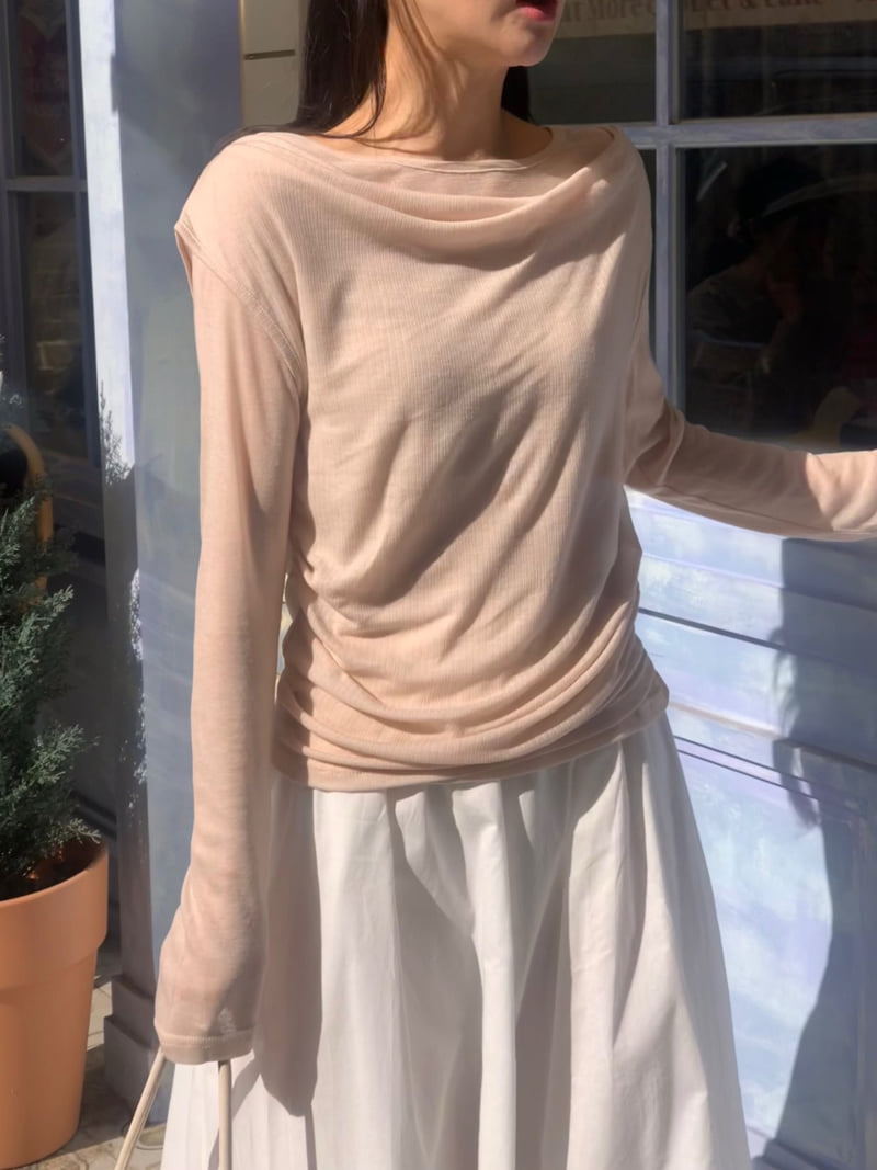 Afarrier - Korean Women Fashion - #womensfashion - Tone-On-Tone Drape Tee - 8