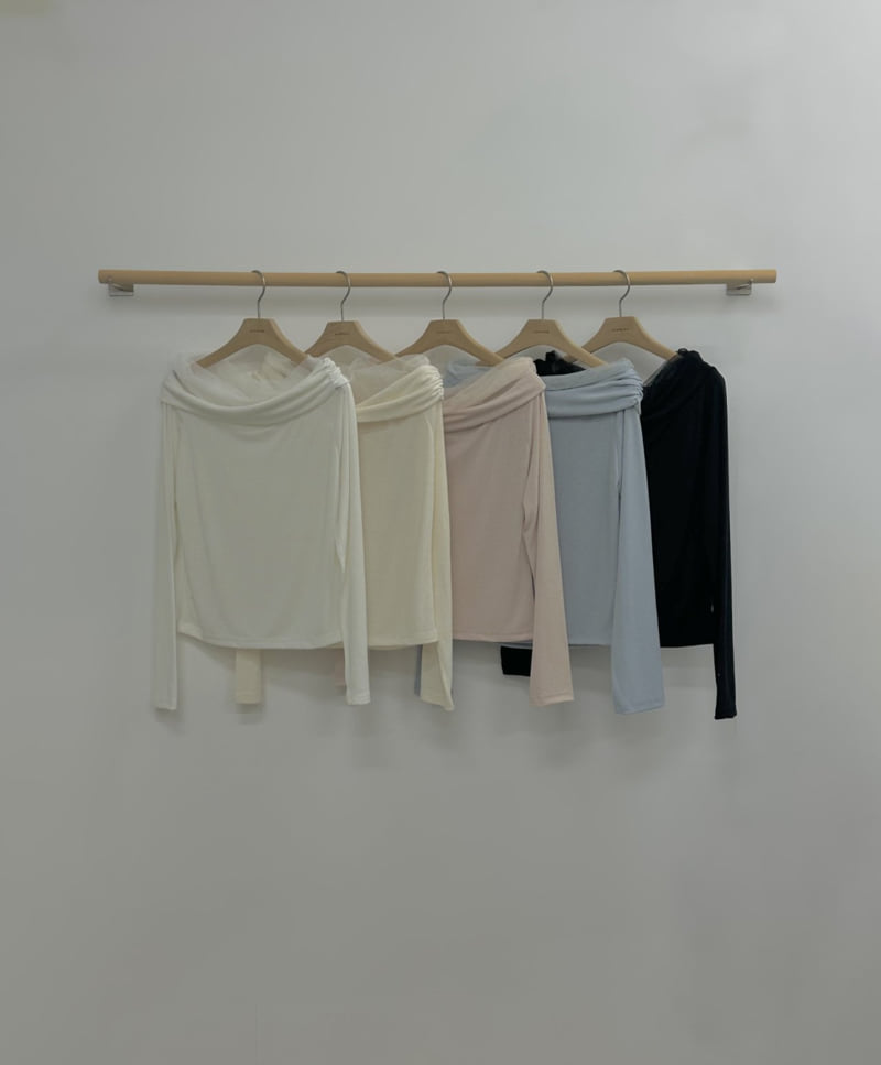 Afarrier - Korean Women Fashion - #womensfashion - Rosanna Mesh Off-Shoulder Tee