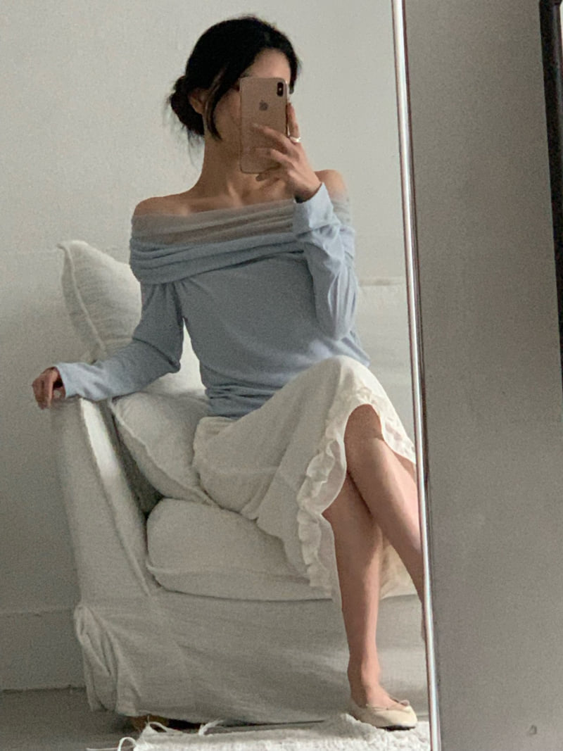 Afarrier - Korean Women Fashion - #womensfashion - Rosanna Mesh Off-Shoulder Tee - 9
