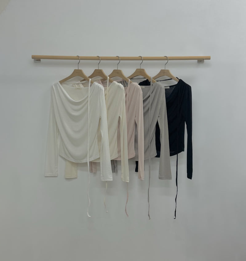 Afarrier - Korean Women Fashion - #womensfashion - Line Drape Tee