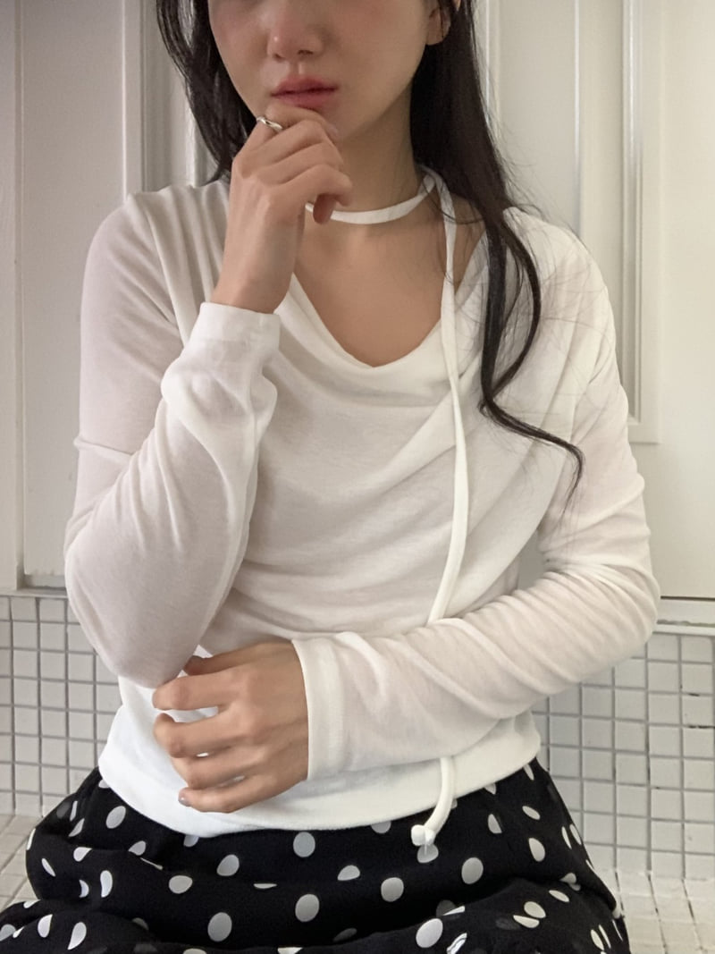 Afarrier - Korean Women Fashion - #womensfashion - Line Drape Tee - 3
