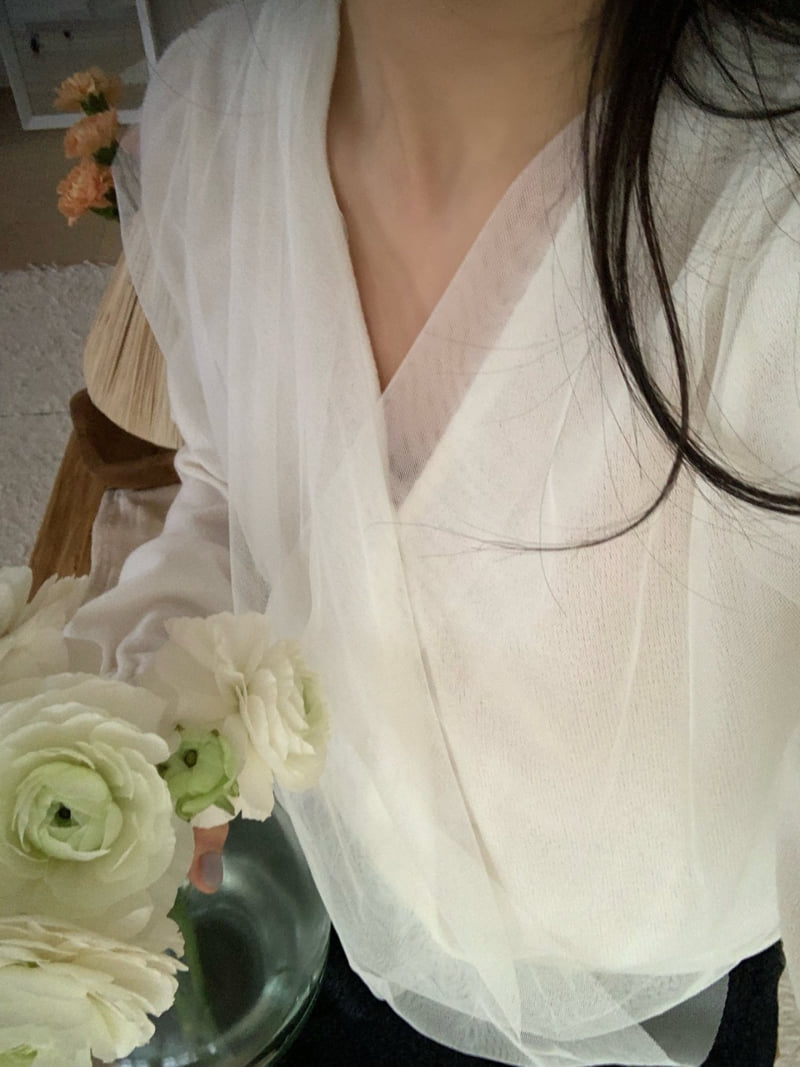 Afarrier - Korean Women Fashion - #womensfashion - Wrap Sheer Blouse - 2