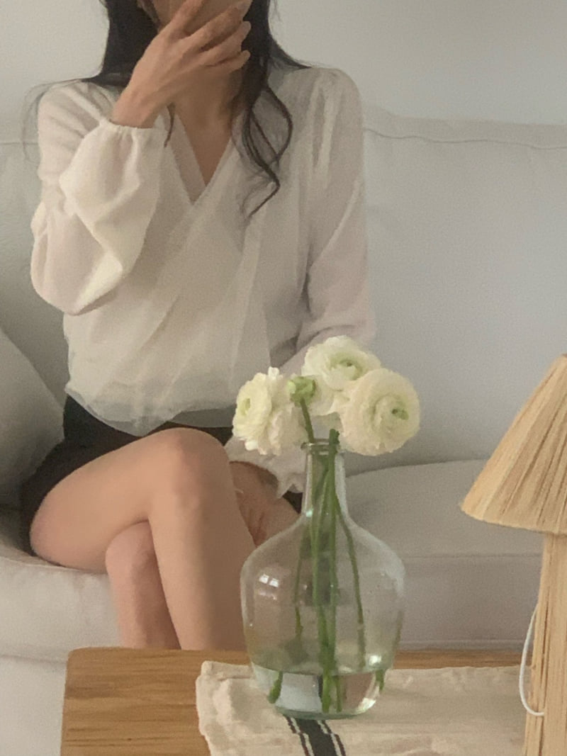 Afarrier - Korean Women Fashion - #momslook - Wrap Sheer Blouse - 4