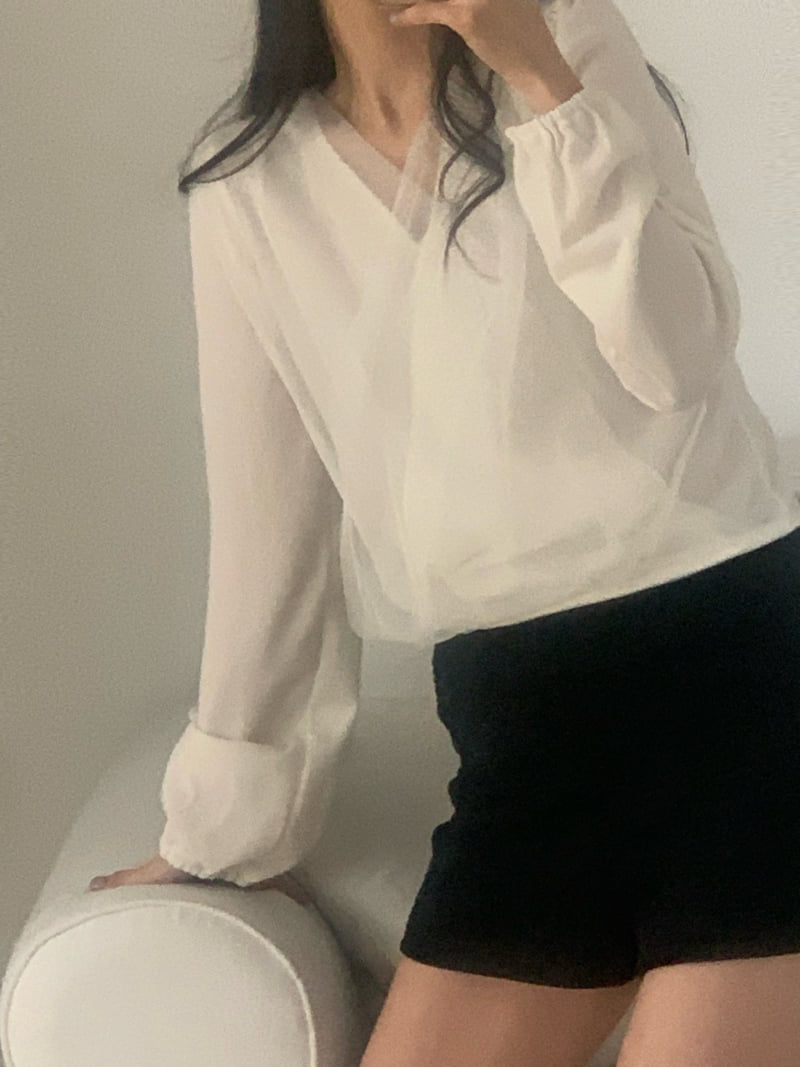 Afarrier - Korean Women Fashion - #womensfashion - Wrap Sheer Blouse - 6