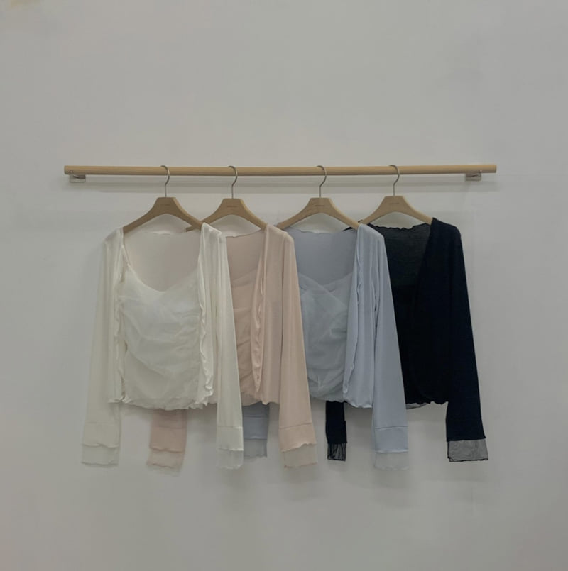 Afarrier - Korean Women Fashion - #womensfashion - Loro Mesh Cardigan Set