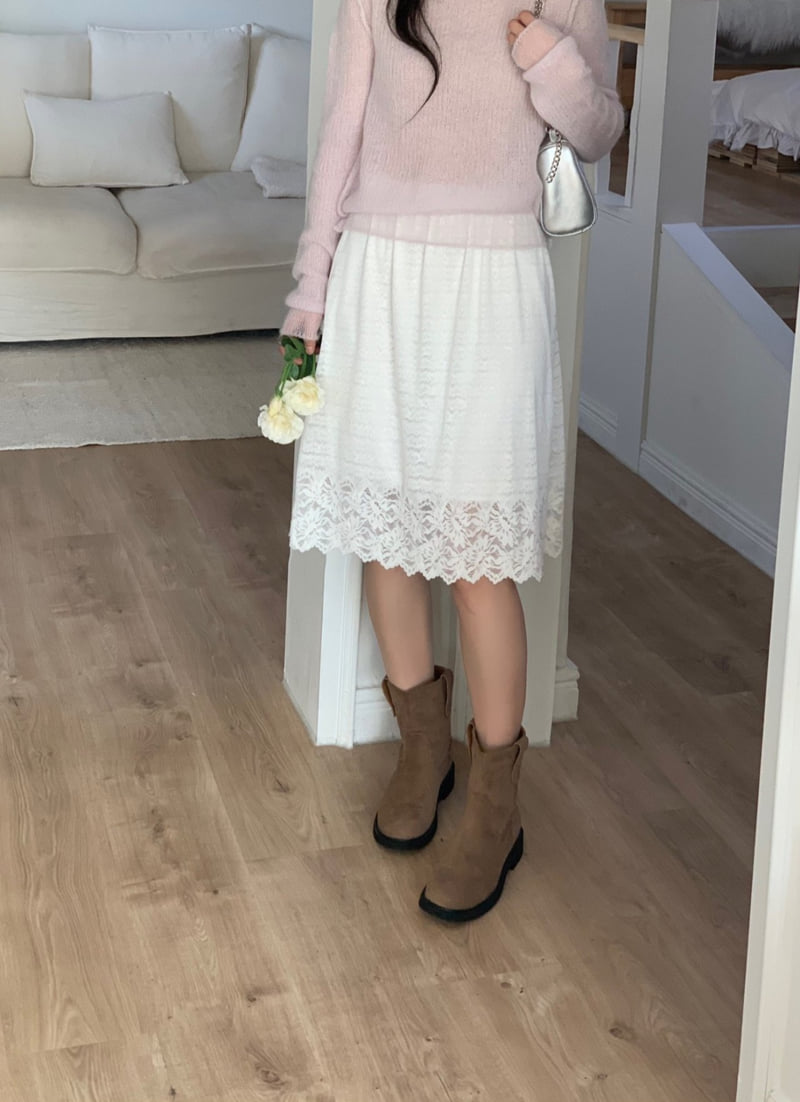 Afarrier - Korean Women Fashion - #momslook - Flower Lace Skirt - 4