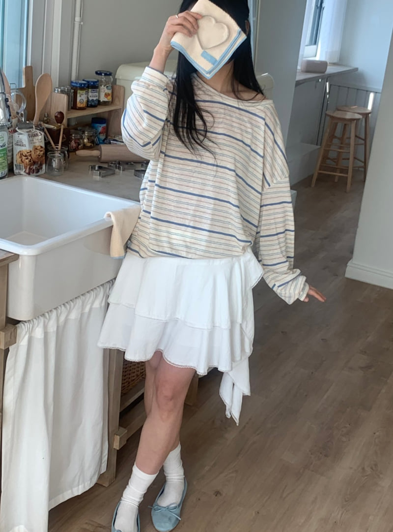 Afarrier - Korean Women Fashion - #womensfashion - Powder Striped Sweatshirt - 9