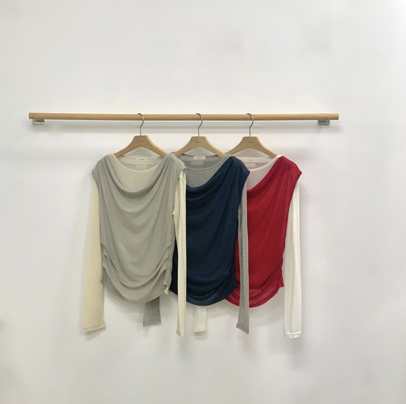 Afarrier - Korean Women Fashion - #womensfashion - Color Block Drape Tee - 7