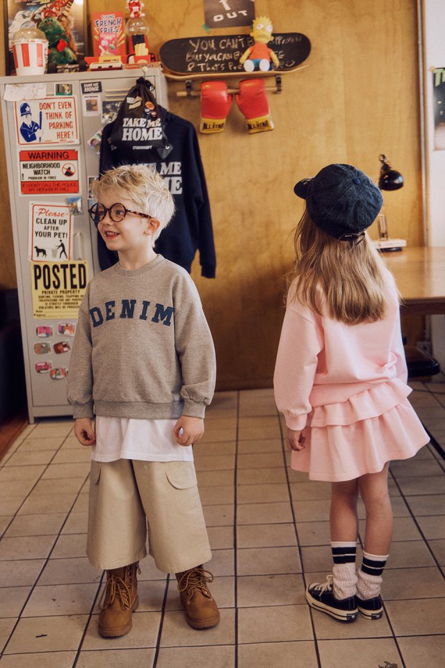 Apple Smile - Korean Children Fashion - #childofig - Denim Sweatshirt - 5