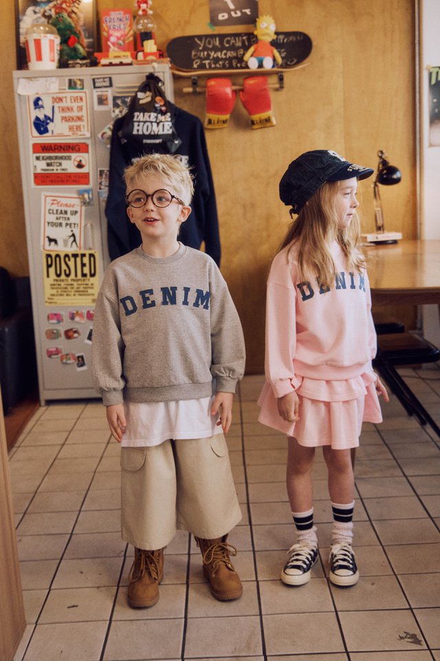Apple Smile - Korean Children Fashion - #minifashionista - Denim Sweatshirt - 4