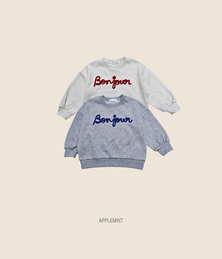 Applemint - Korean Children Fashion - #kidsshorts - Bonjour Handle Embroidered Sweatshirt - 5