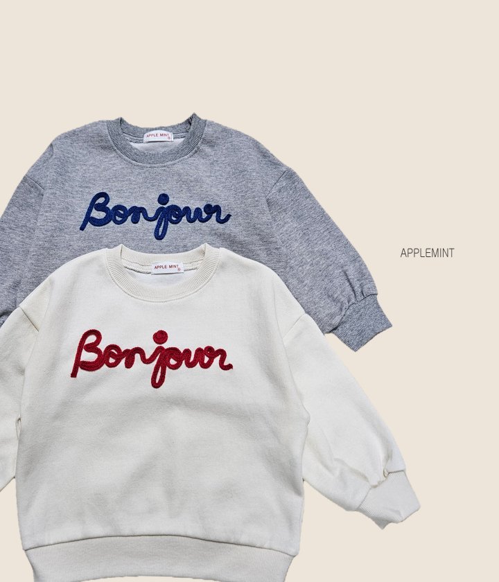 Applemint - Korean Children Fashion - #magicofchildhood - Bonjour Handle Embroidered Sweatshirt - 10