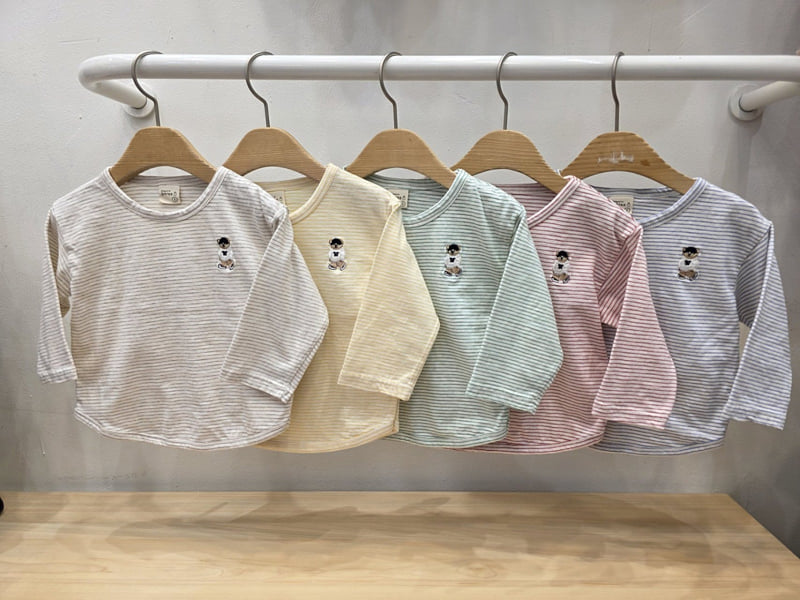 Atree - Korean Baby Fashion - #babyoutfit - Bear Striped Tee