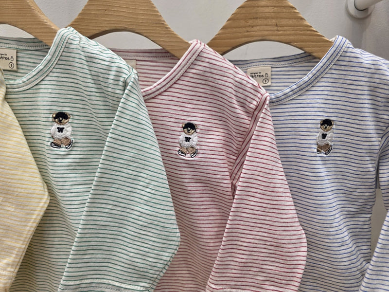 Atree - Korean Baby Fashion - #onlinebabyboutique - Bear Striped Tee - 3