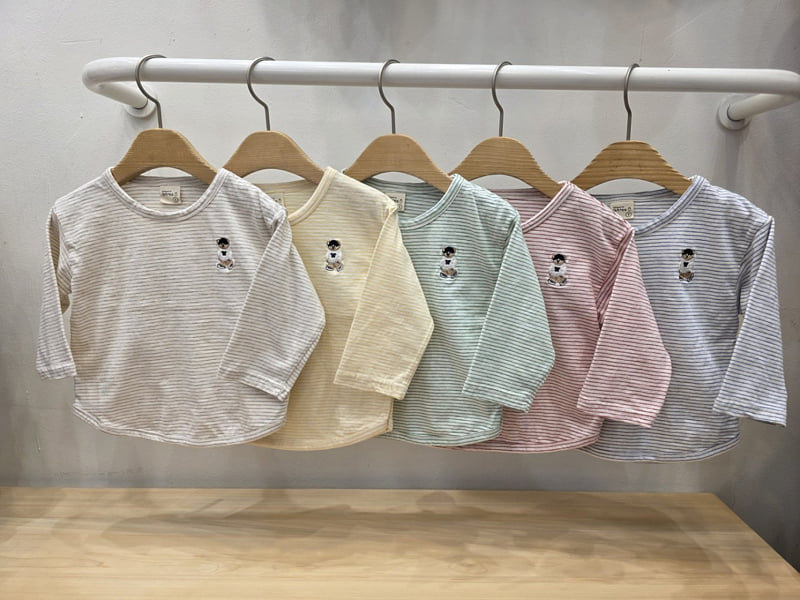 Atree - Korean Baby Fashion - #onlinebabyboutique - Bear Striped Tee - 4