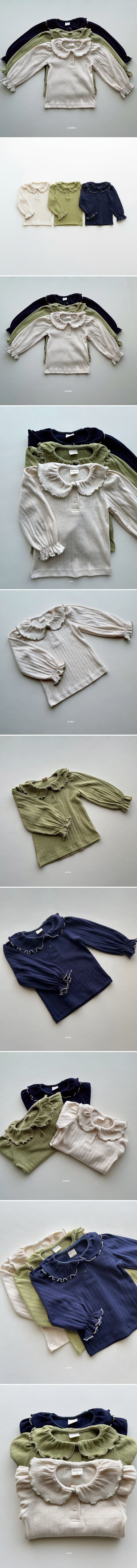 Azalea - Korean Children Fashion - #stylishchildhood - Green Embroidered Collar Tee - 2