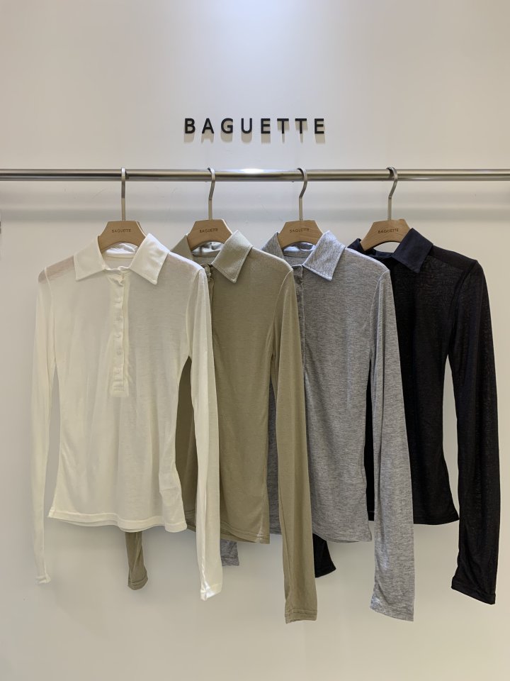 Baguette - Korean Women Fashion - #momslook - Tencel Collar Tee