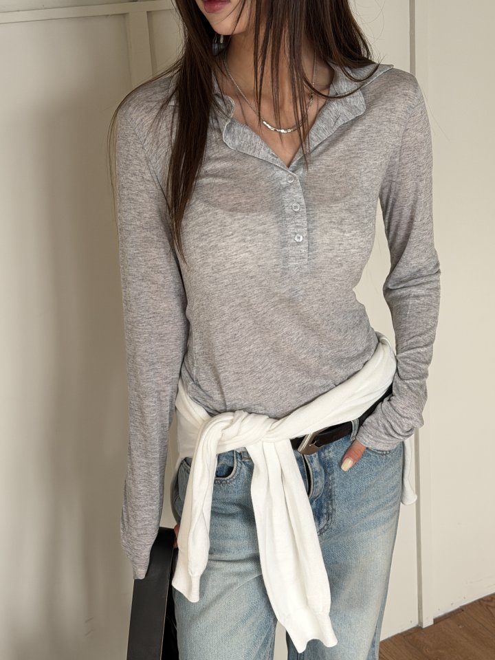 Baguette - Korean Women Fashion - #momslook - Tencel Collar Tee - 3