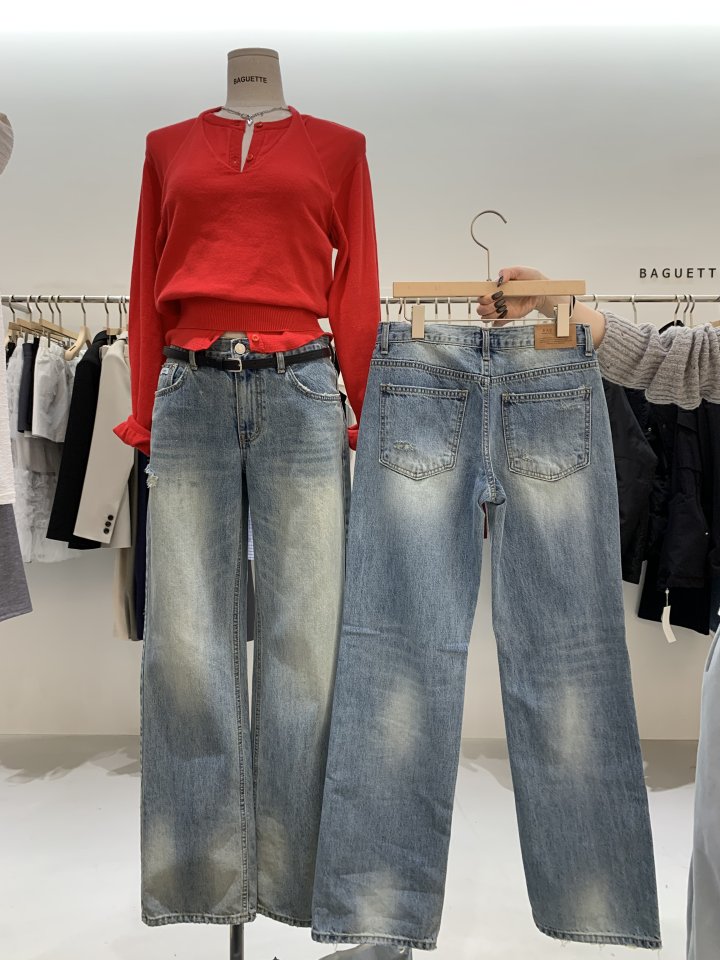 Baguette - Korean Women Fashion - #restrostyle - Label Straight Denim Pants - 9
