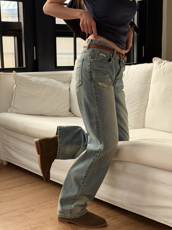 Baguette - Korean Women Fashion - #vintageinspired - Label Straight Denim Pants - 6