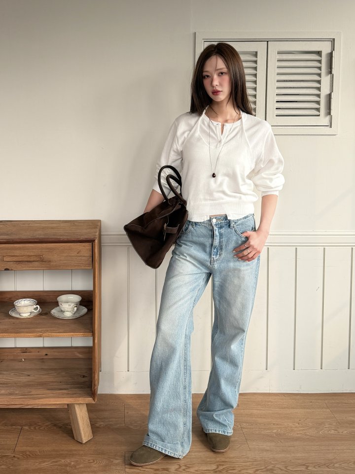 Baguette - Korean Women Fashion - #vintageinspired - Halter Knit Cardigan Set - 4
