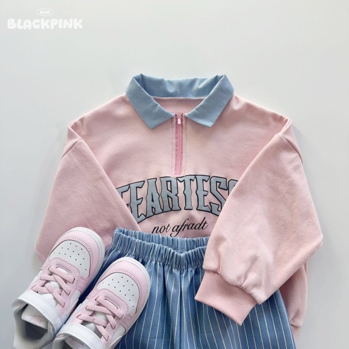 Black Pink - Korean Children Fashion - #childofig - Denim Collar Half Zip - 10