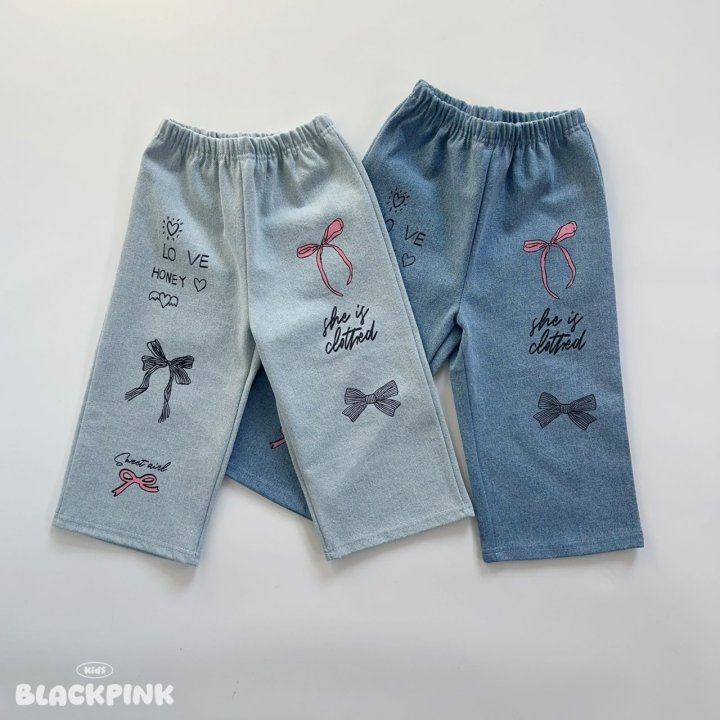 Black Pink - Korean Children Fashion - #childofig - Ribbon Denim Pants