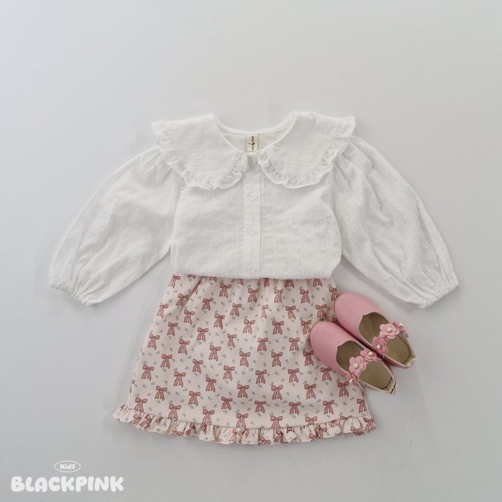 Black Pink - Korean Children Fashion - #childrensboutique - Floral Ribbon Frill Skirt - 7