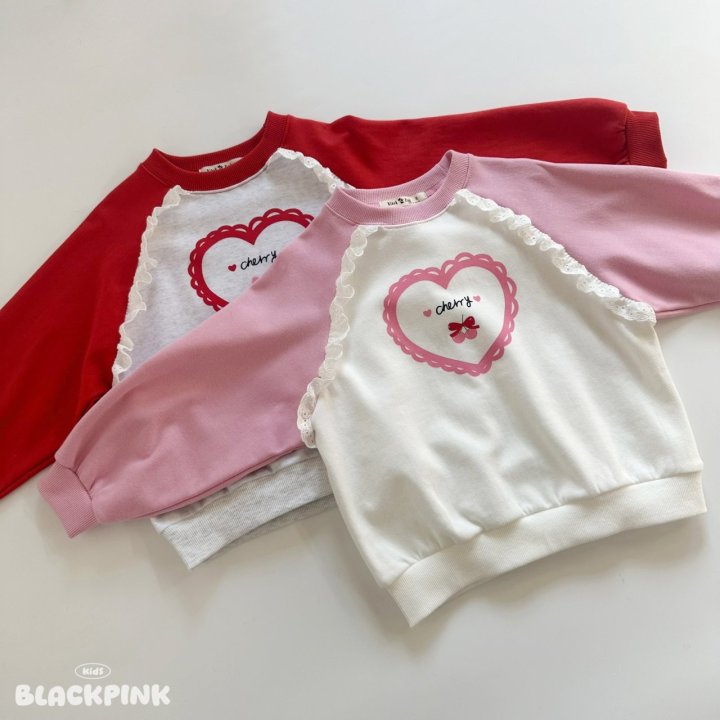 Black Pink - Korean Children Fashion - #childrensboutique - Cherry Lace Sweatshirt