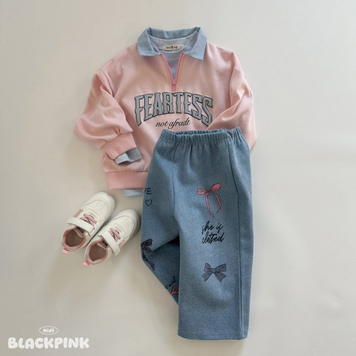 Black Pink - Korean Children Fashion - #childrensboutique - Denim Collar Half Zip - 11
