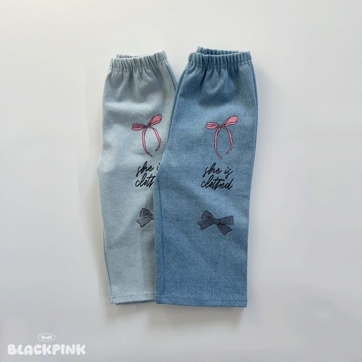 Black Pink - Korean Children Fashion - #childrensboutique - Ribbon Denim Pants - 2