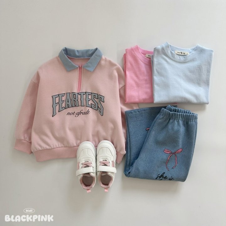 Black Pink - Korean Children Fashion - #designkidswear - Denim Collar Half Zip - 12