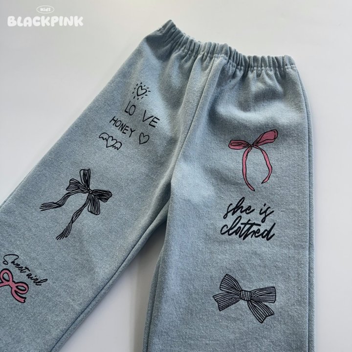 Black Pink - Korean Children Fashion - #designkidswear - Ribbon Denim Pants - 4